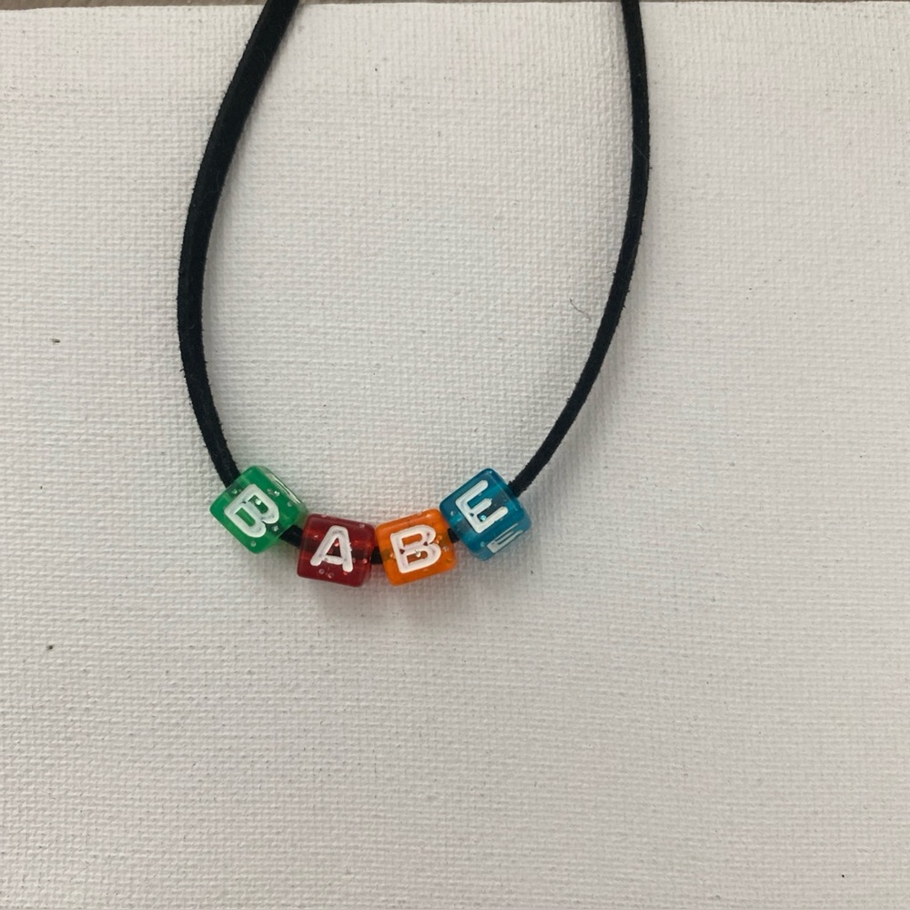 Rainbow square bead colorful choker ‘babe’ faux suede black ddlg / 3 for $15
